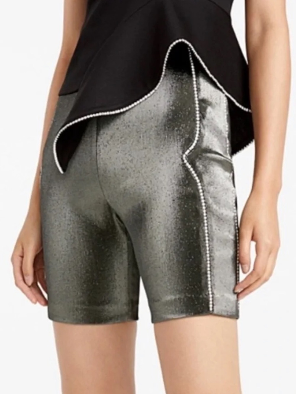 AREA Metallic Graphite Embellished Biker Shorts Silver Small - Picture 2 of 8
